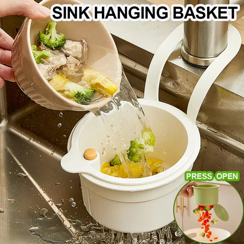 Cesta de drenaje para fregadero 2 en 1, bolsa de filtro colgante para grifo, cesta de volcado automático ajustable, estante de esponja para fregadero, recolector de residuos de cocina