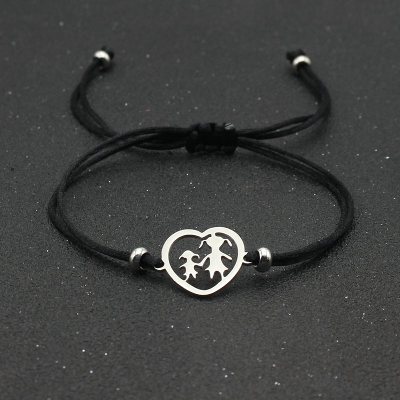 Handgemaakte Verstelbare Rood Touw Armband Roestvrij Staal Hartvormige Muzieknoot Charme Armbanden Voor Vrouwen Meisjes Sieraden: Black