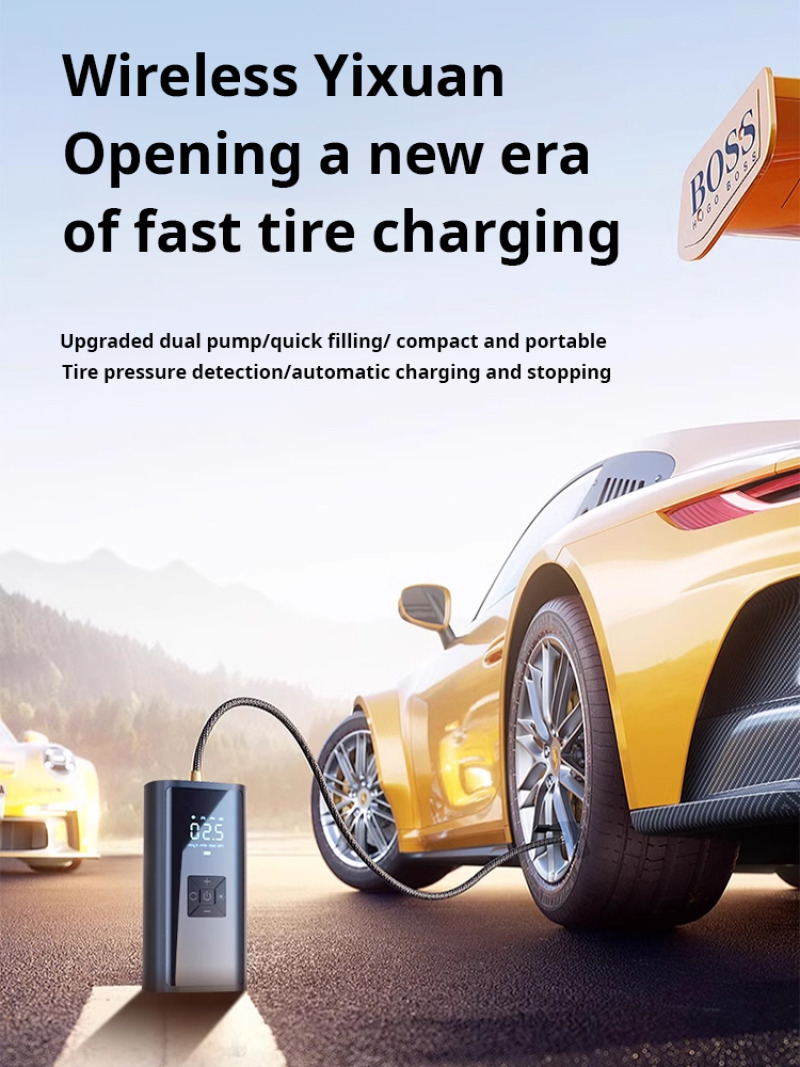 Trådlös uppblåsbar däckpump däcktryckspump helt i metall med lås för extra stark och kraftfull nödsituation