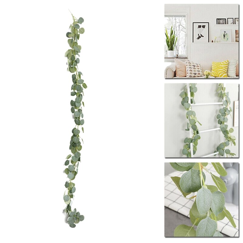 Kunstig eukalyptus krans faux silke vinstok håndlavede blade grønne 1.8m/5.9ft boligindretning havearbejde dekoration: Default Title