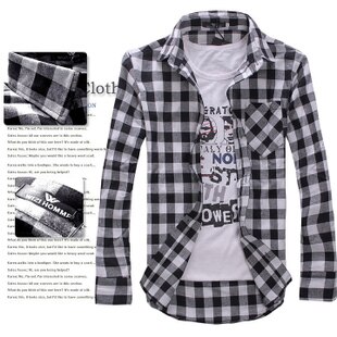 Heren geruit overhemd camisas heren geruit overhemd met lange mouwen heren casual overhemd: Zwart / 48