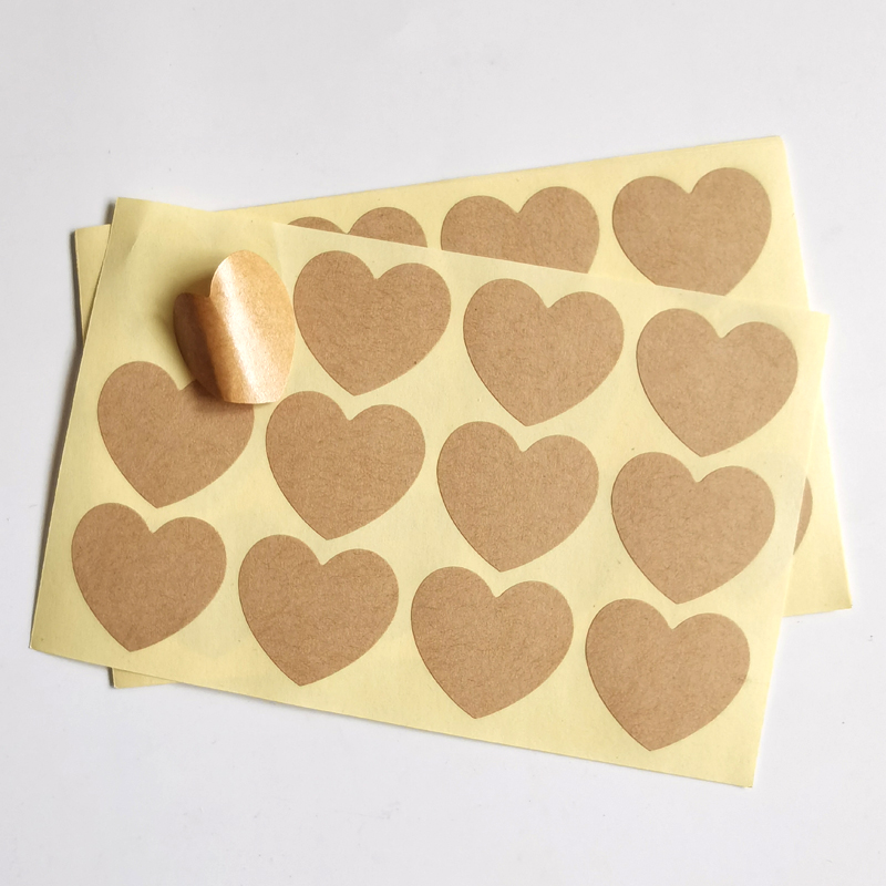 120 stuks 35 mm breed hartvorm bruin kraftpapier effen blanco stickers voor doe-het-zelf gebruik afdrukken schrijven
