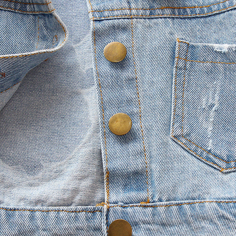 Otoño ! chaqueta vaquera de manga larga con cuello de solapa de dibujos animados para niñas, abrigo informal para niños