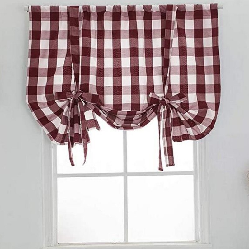 Plaid kort gardin til stue køkken rene gardiner dør afslappet hjem baggrund indretning vinduesgardiner 3 stilarter: Rød / 116 x 160