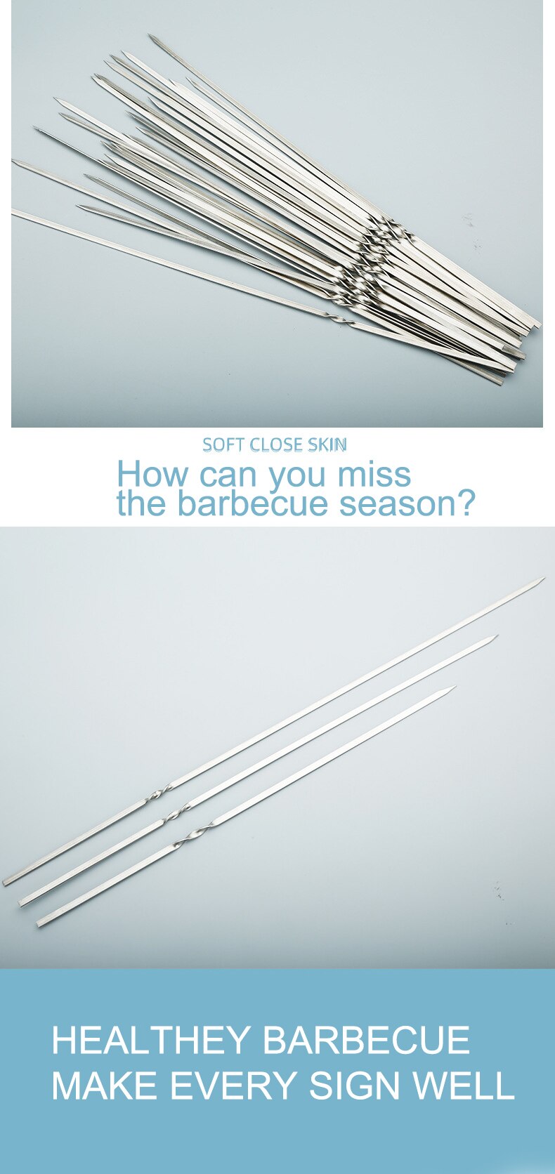 10pc reusable 304 stainless steel barbecue metal skewers skewers BBQ utensils grill grill Food Skewers Needle Prongs Party