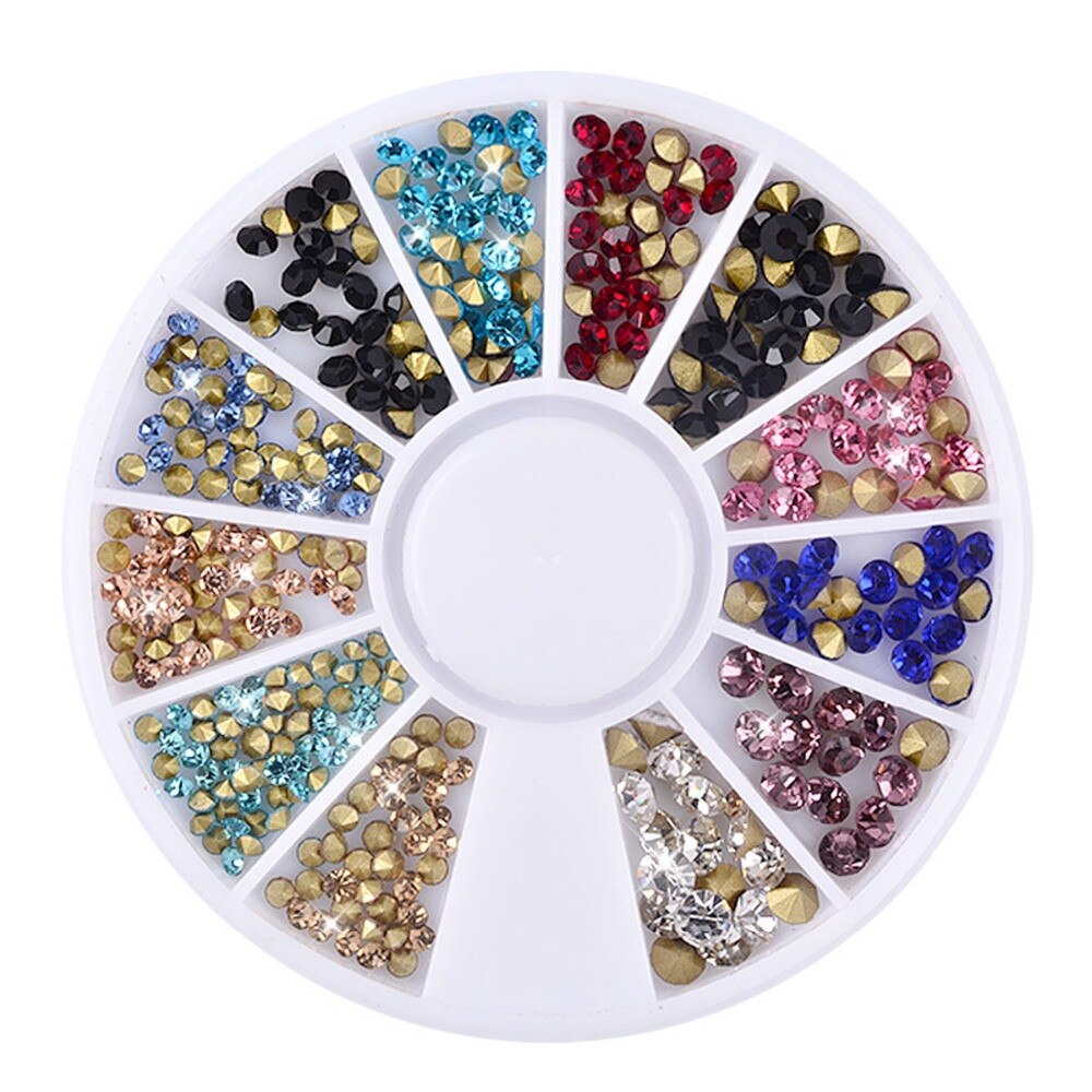 1 doos Gemengde Kleur 3D Nail Art Decoratie in Wiel Kleurrijke Nail Studs Creatieve DIY Manicure Nail Art Accessoires Nail gereedschap: Mefi0339