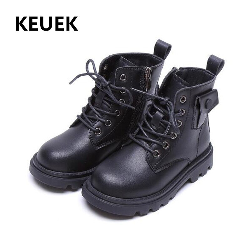 Autumn/Winter Children Ankle Boots Girls Boys Black Zip Motorcycle boots Baby With Plush Snow Boots Kids Toddler Shoes 019