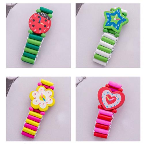 Kleurrijke Hart Ster Bloem Leuke Kids Houten Flexibele Armband Horloge Elastische Polsbandje Decoratie Speelgoed: Default Title