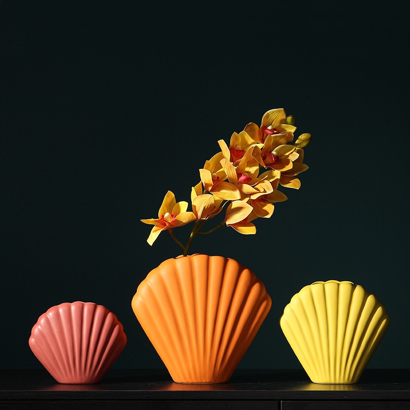 Nordisk stil kunst muslingeskal form vase keramisk kontraheret model stue dekoration hjem desktop ornamenter kunsthåndværk