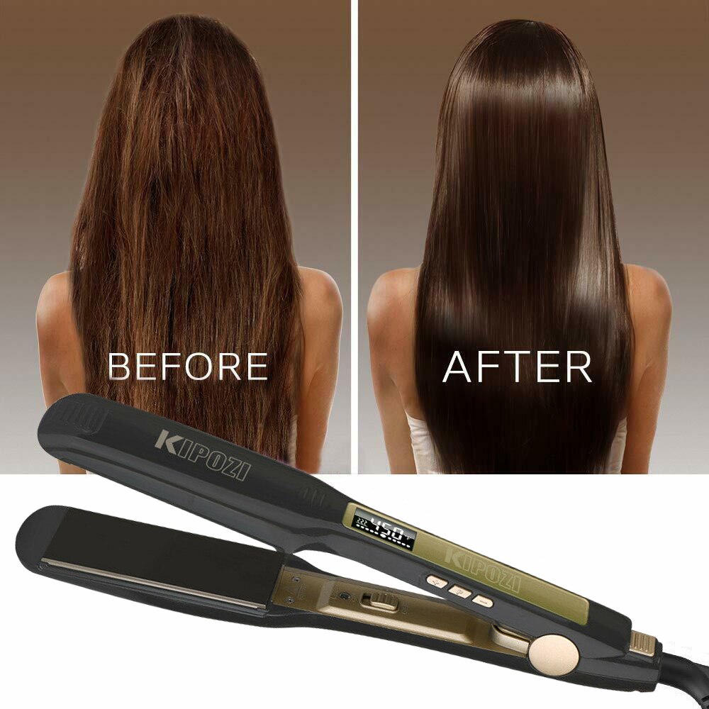 KIPOZI Hair Straightener Flat Iron Digital LCD Display Titanium Dual Voltage Instant Heating Curling Iron Hair Care