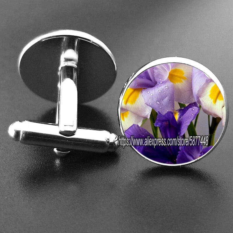 15mm blå iris glas cabochon kvinder manchetknapper lilla orkidé blomst jakkesæt skjorte manchetknapper mænd tilbehør: 5