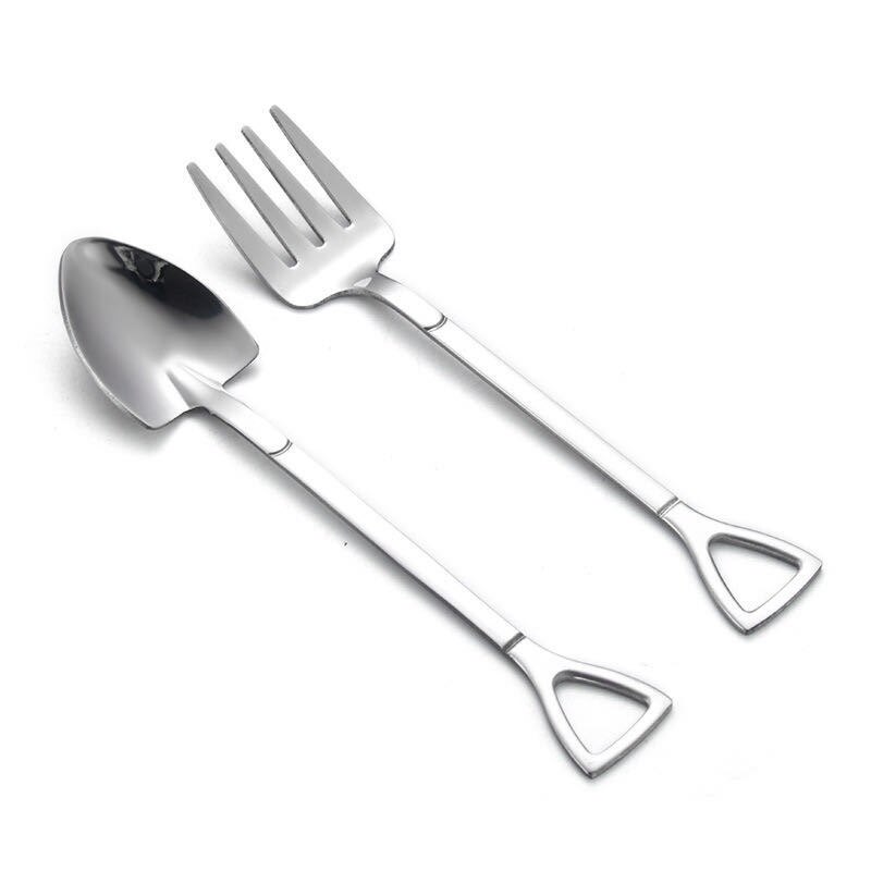 Large Size 18.5cm Shovel Shape Spoon Fork Stainless Steel Shovel Spoon Fork Set Meal Dessert Specialty Forks Tableware