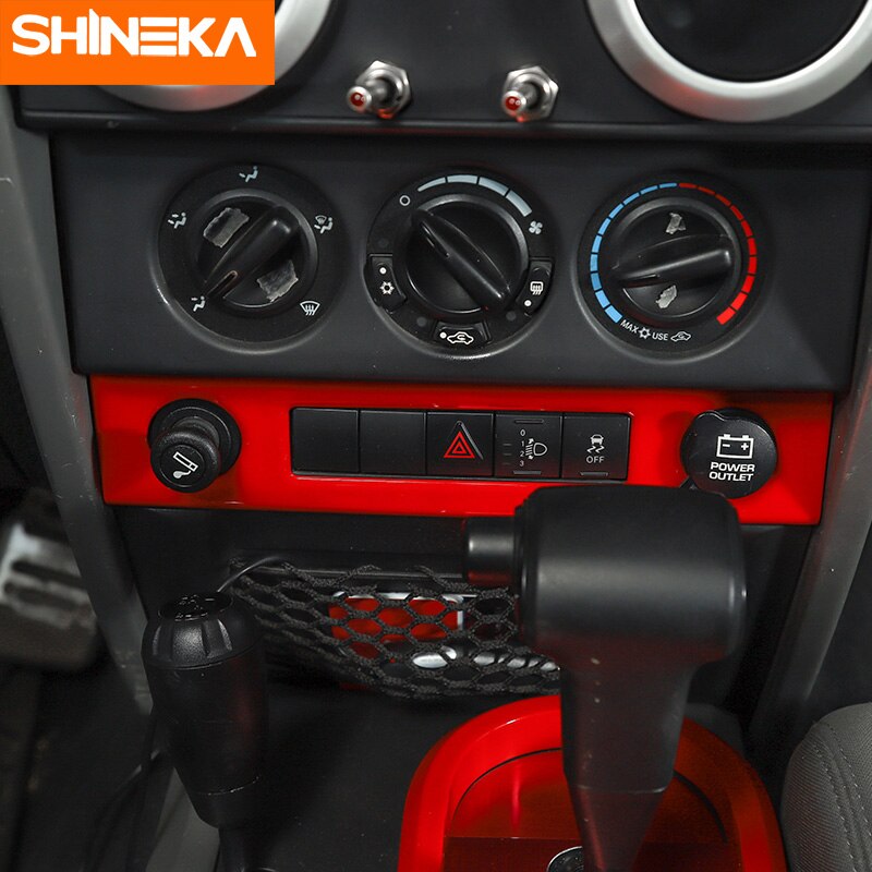 Molduras de Interior SHINEKA para Jeep Wrangler JK 2007 Kit de decoración de coche rojo pegatinas accesorios para Jeep Wrangler JK