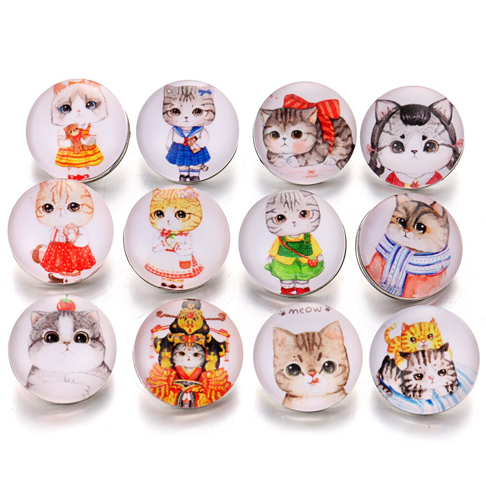 12 Stks/partij Dier Snap Sieraden 18 Mm Snap Knoppen Hond Kat Glas Lederen Sluiting Drukknoop Armband: 9