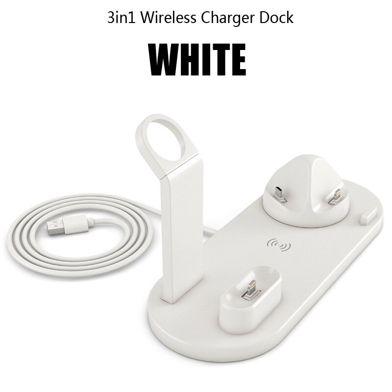 Suporte de carregador sem fio qi, doca para carregamento para iphone 11 xs xr 8 plus airpods, apple watch 5, 4, 3, 2, 1 estação de carregamento rápido sem fio 10w pro: Charge Dock White