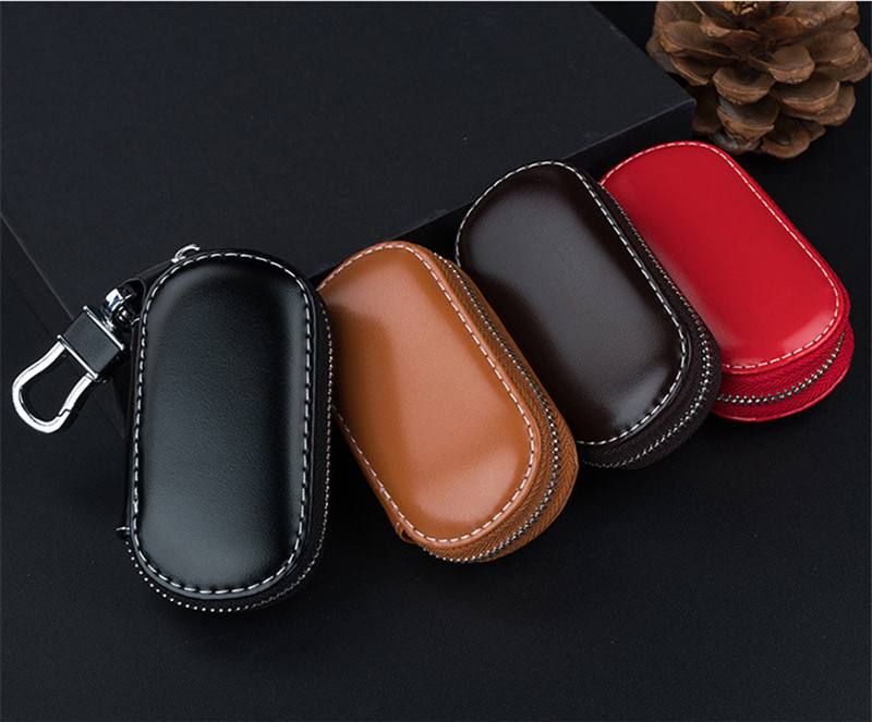 Men Key Holder Housekeeper Leather Car Key Wallets Keys Organizer Women Keychain Covers Zipper Key Case Bag Unisex Pouch Purse