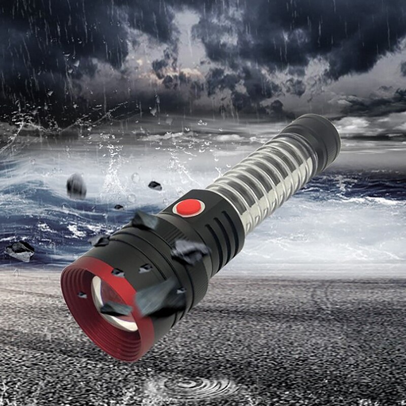 USB Rechargeable Zoom 10W LED Flashlight with Magnet Red Emergency Camping Hiking As Power Bank Flashlight