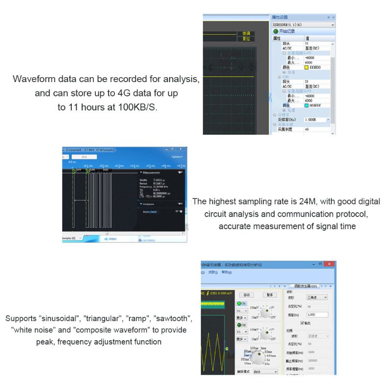 3 in 1 Multifunctional USB Virtual Digital Oscilloscope PC Based Bandwidth 20M 2 Channels with the Function of Spectrum Analyzer