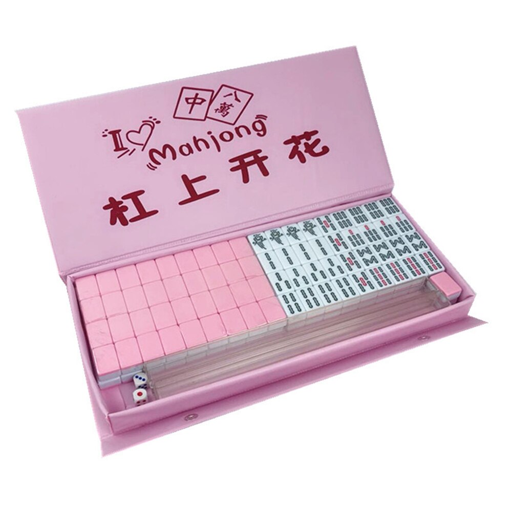 Wood toys Mini Mahjong Portable Folding Wooden Boxes Majiang Set Table Game Mah-jong Travel Travelling Board Game Entertainment: Pink