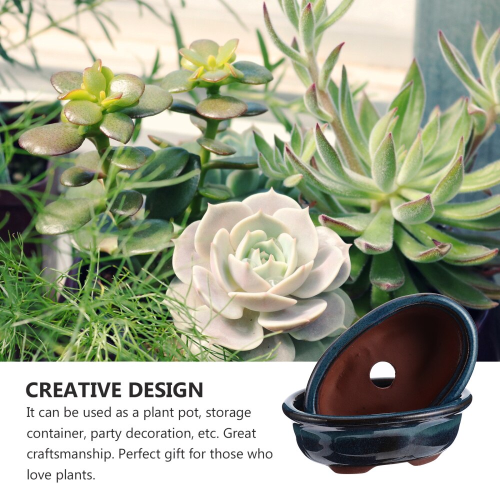 2pcs Chinese Style Bonsai Flowerpot Ceramic Craft Plant Pot Planter Home Decor Glazed Planter Ornament