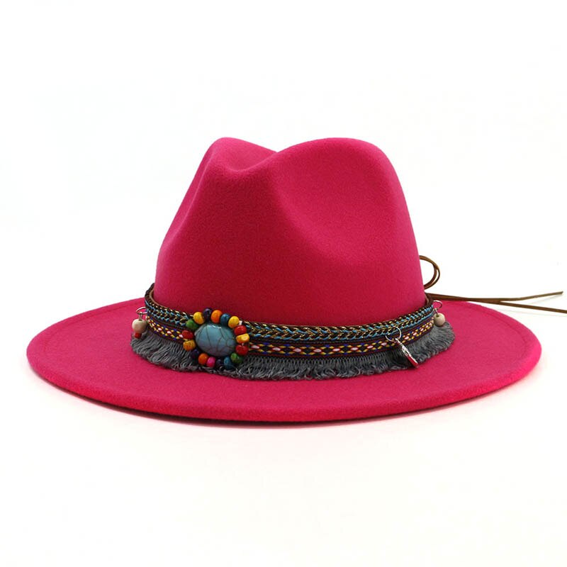 Women Jazz Caps Hats Bohemia Style Woolen Hats for Spring Summer Beach MC889: Rose red