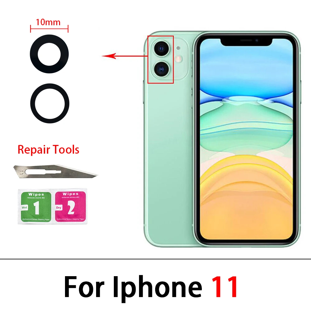 2Pcs，Rear Back Camera Glass Lens For IPhone 15 14 Plus 13 12 mini 11 Pro Max Camera Glass With Glue Adhesive Sticker Repair Tool: Red