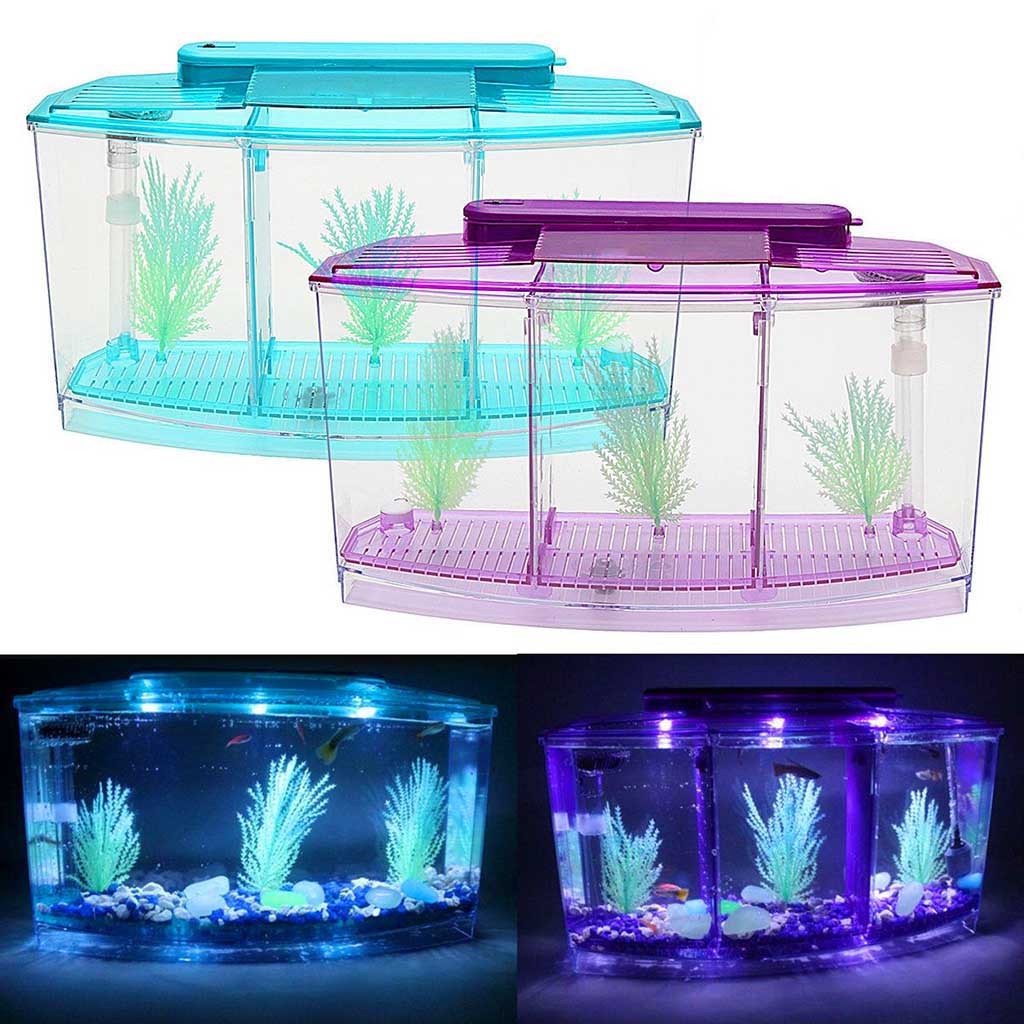 Mini Fish Tank Aquarium Betta Box Transparent Arcylic Fish Aquarium Tank LED Light Divider Filter Water Fish Breeding Boxes