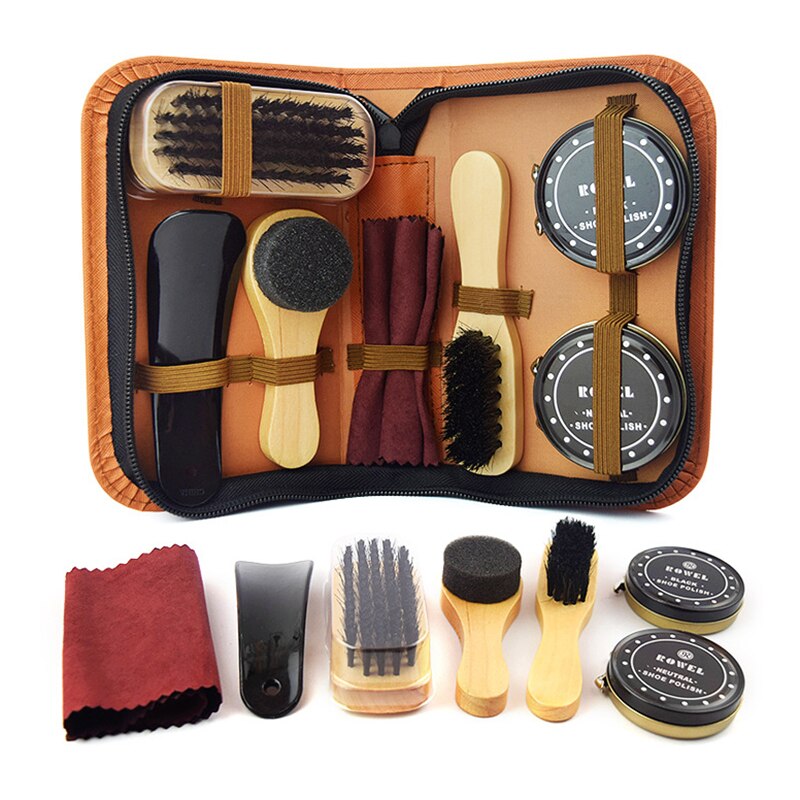 Shoe Care Kit for Shoes Polish Travel Size Shoe Cleaning Tools Leather Shoe Shine Kit FBS889: Brown
