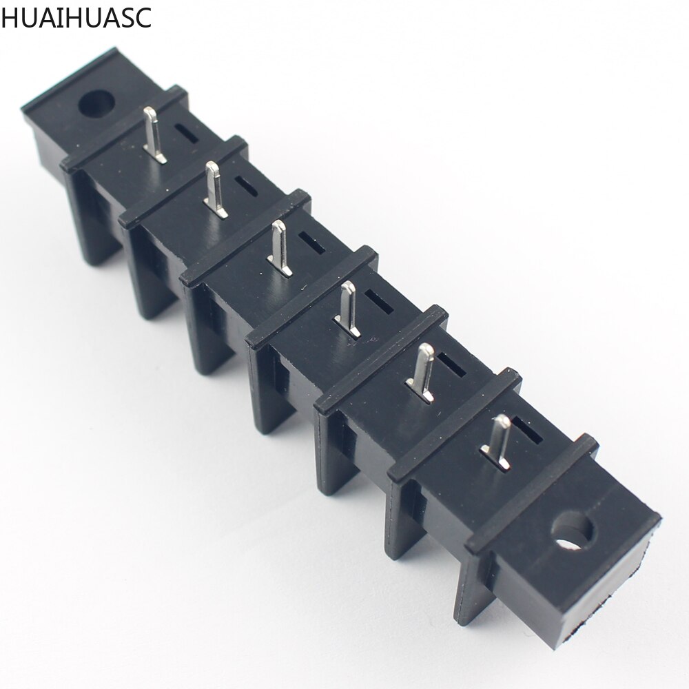 2pcs Black 9.5mm Pitch 6 Pin Barrier Terminal Block Connector With Screw Hole 300V 25A