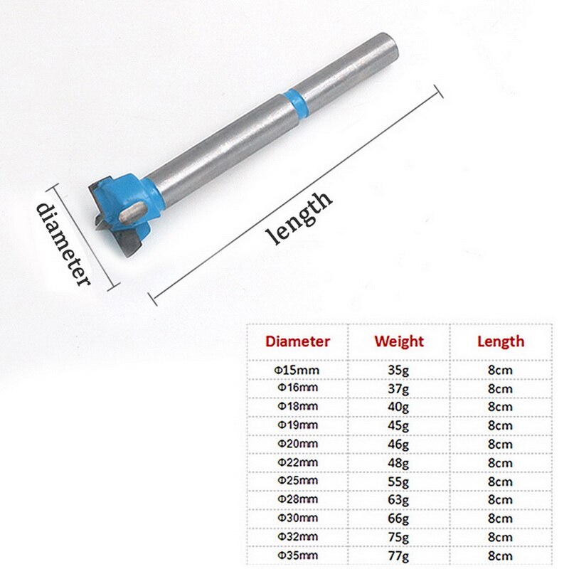 Woodworking Hole Alloy Knife Blade Hinge Door Lock Hole Drill Bit with Round Shank for Drilling Cutting Wood