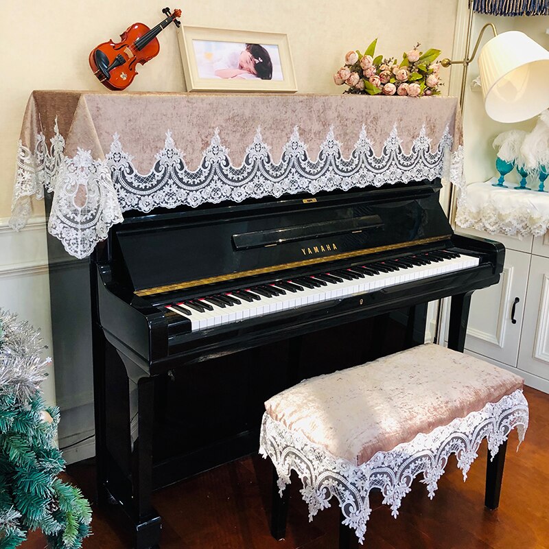 Demi-ensemble de couverture de piano en dentelle de , tissu de piano coréen, serviette de piano de style princesse, anti-poussière de couleur pure, 100x210cm