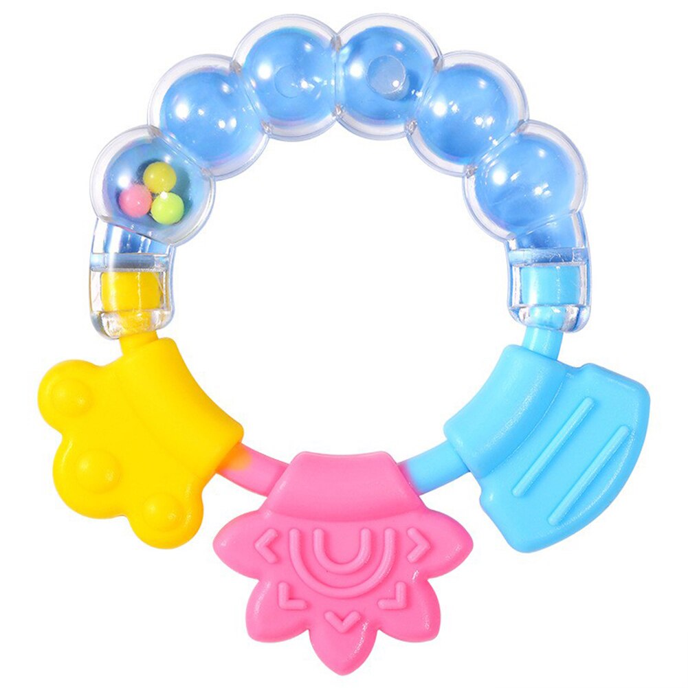 Newborn Baby Rattle Teether Shakers Hand Grip Bells Development Teething Toy Educational Mobiles Toys Bed Bell Silicone Handbell: Blue