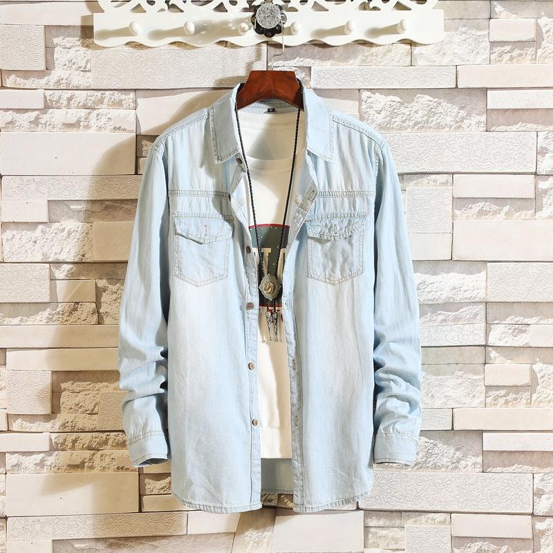 Herenblouse denim overhemd met lange mouwen voor heren katoenen dun spijkerhemd voor jongens vrijetijdsblauw