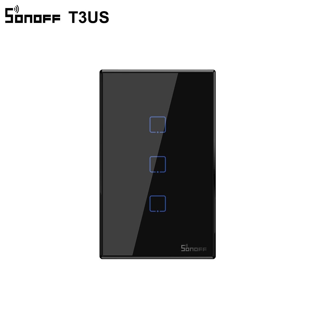 Sonoff  t3 smart wifi vegglampe us switch svart 120 type med kant 1/2/3 gang 433 rf/ app/touch control fungerer med google home