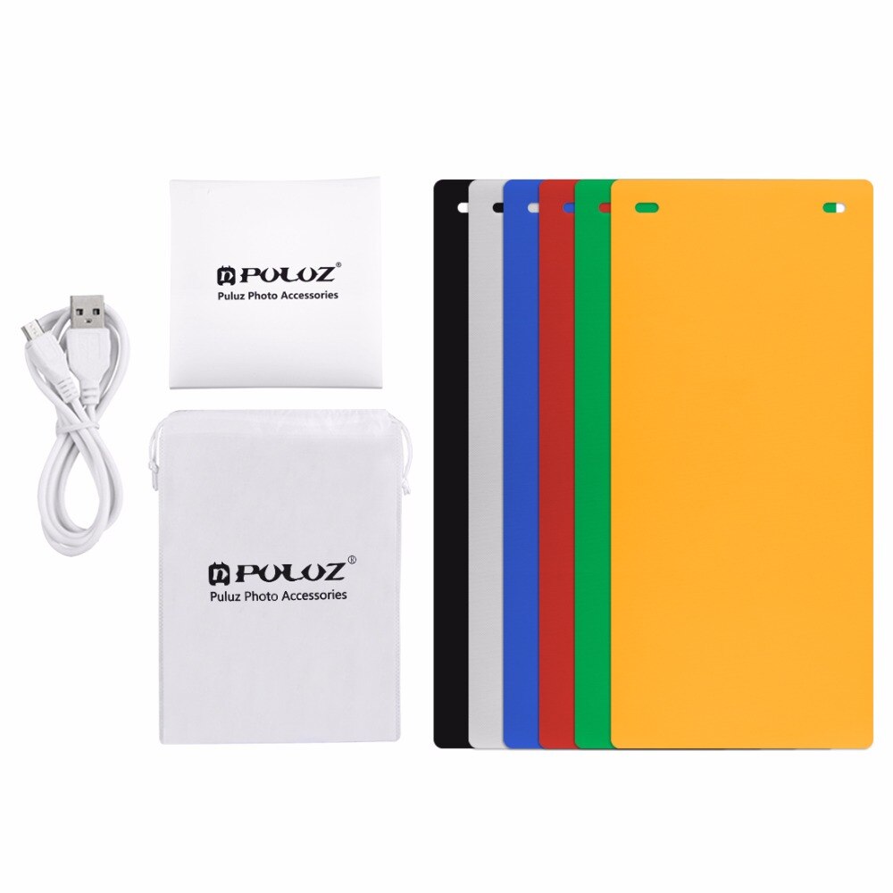PULUZ — 8 Mini boîte à lumière pliable de 20x20 cm, avec éclairage LED, fond noir et blanc, boîte de studio photo