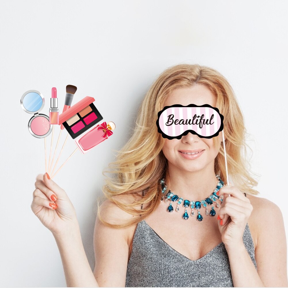 Décorations de fête à thème de maquillage, bricolage, accessoires de photomaton à rouge à lèvres, fournitures de fête d'anniversaire pour filles, fournitures de mariage, 25 pièces