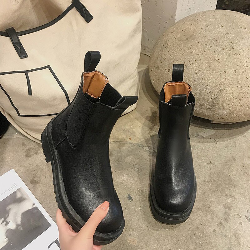 Women Chunky Heel Ankle Boots Woman Shoes Autumn Brand Chelsea Boots Female Platform Boots Lasdies Low High: Black low / 5