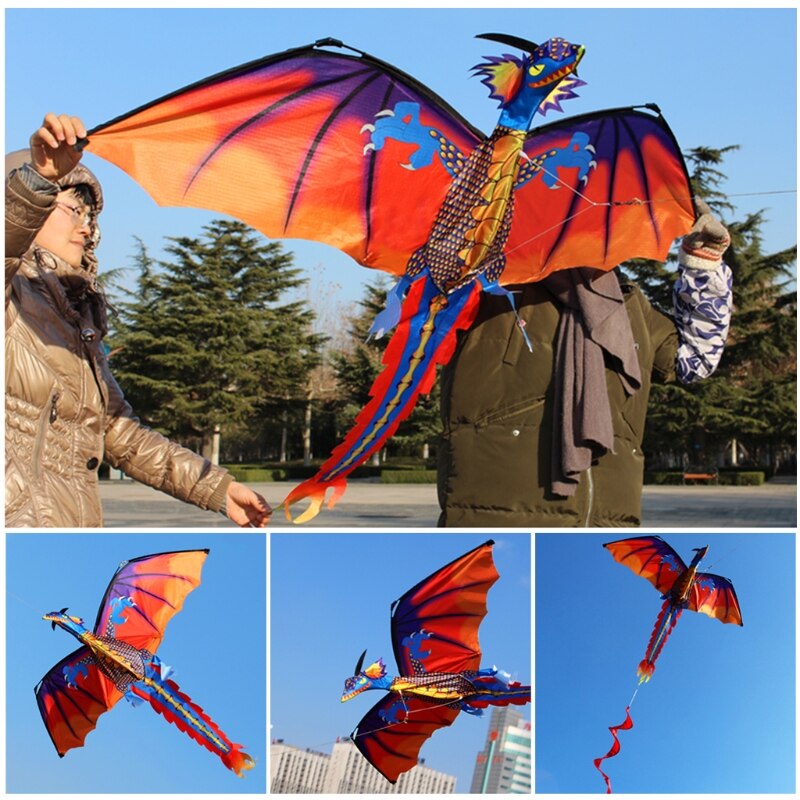 3d drachen mit schwanz, drachen für erwachsene, zum fliegen im freien, 100m drachenleinen