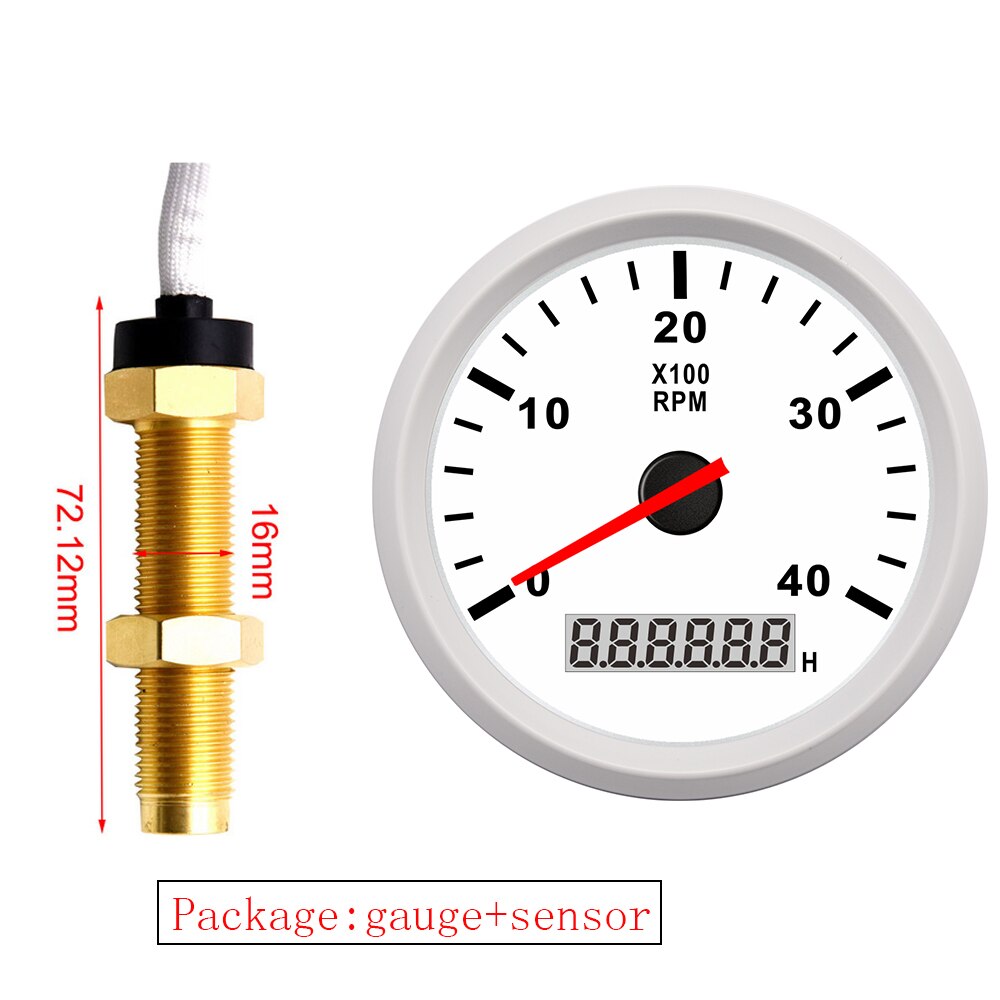 85MM Gauge with Tacho Sensor M16 for Gasoline Diesel Engine Tachometer 3KRPM 4KRPM 6KRPM 8KRPM With Hourmeter Red Backlight: 4KRPM WW M16