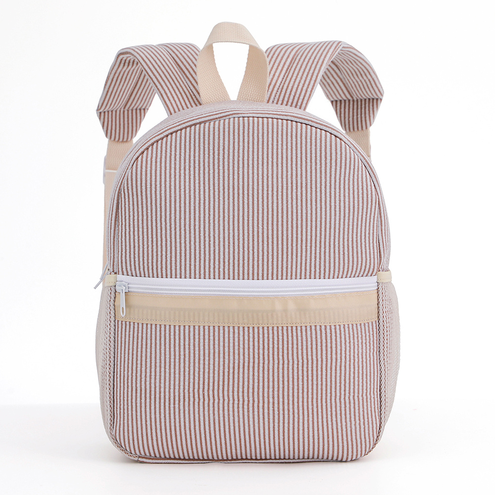 Seersucker gestreepte rugzak peuter klassieke schattige kinderen schoolboekentas voorschoolse kleuterschool kinderen tas: Donker Kaki