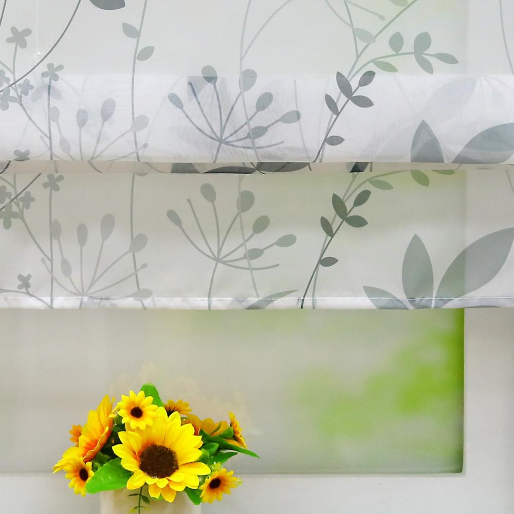 Romerska gardiner löv och kvistar tryckta tyll panel draperier tab top för hem kök dekoration 1 st