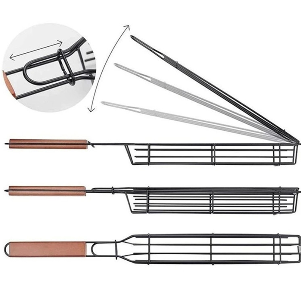 Panier à brochettes en fer en forme de barre de Barbecue, Cage pratique pour Barbecue, support de maille, panier de gril pratique pour fête Camping 4 pièces