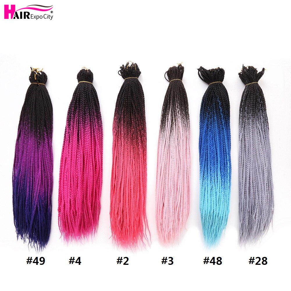 Extensions de tresses synthétiques au Crochet ombrées, 24 pouces, en fibres résistantes à la chaleur, 24 racines/paquet, style rose et bleu, Expo City