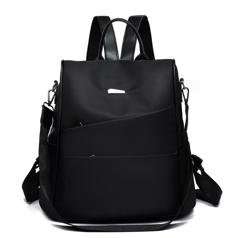 Female anti-theft backpack solid multi-function large capacity school bag shoulder bag: Black