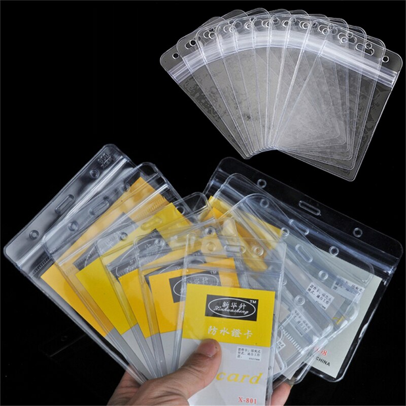 10Pcs/lot ID Card Name Cards Badge Holder with Zipper Vertical Transparent Plastic Clear Exhibition Office Supplies