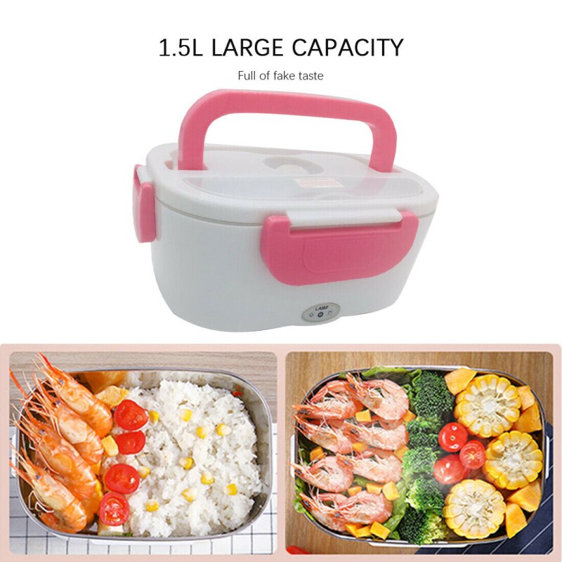 12V Portable Electric Heated Lunch Box Portable 2 In 1 Car& Home US Plug/EU Plug Bento Boxes Stainless Steel Food Container
