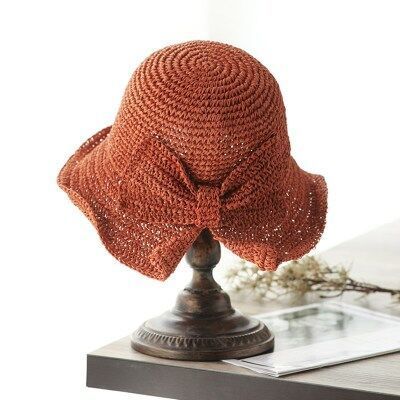 Förälder-barn raffia rosett solhatt bred brätte diskettiga sommarhattar för kvinnor strand panama halmkupol hinkhatt femme shade hatt: Orange / Vuxen 56 -58cm