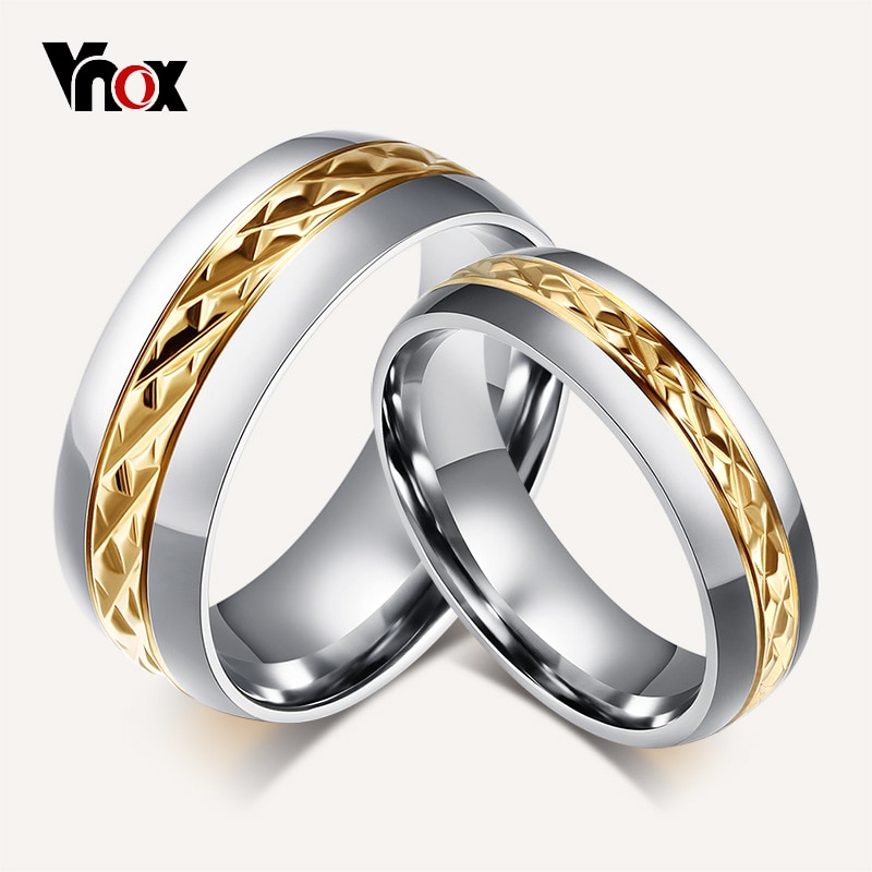 Vnox Superficie de Rombo de color Oro Anillos de Boda para Las Mujeres de Los Hombres de Acero Inoxidable Joyería de los Pares Promise Band Alianza Bijoux