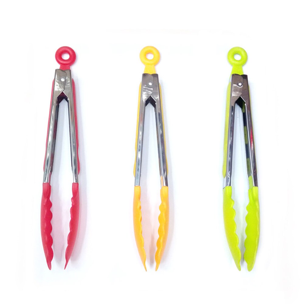 1PC Silicone Cooking Food Serving BBQ Stainless Tongs Steel Handle Utensil Clamp BBQ Salad Tools Kitchen Accessories