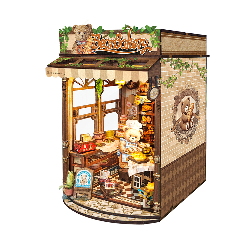 DIY Houten Beer Bakkerij Cottage Miniatuur Bouwpakketten Poppenhuizen Met Meubelverlichting Casa voor Vrienden Verjaardagscadeaus